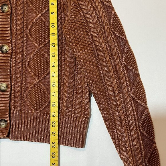Faherty Sunwashed Cable Knit Cardigan Sweater Medium Women Brown Cotton Organic - Picture 10 of 12